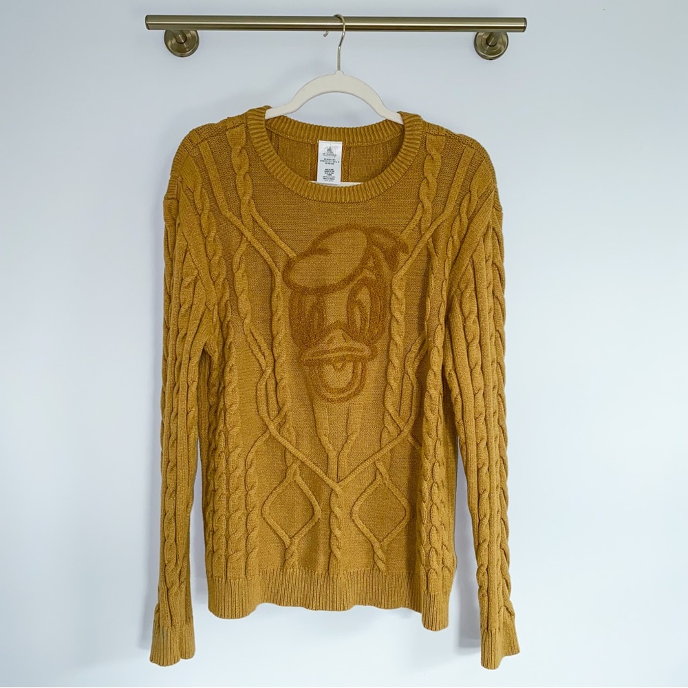 Disney Donald Duck Cable Knit Sweater Mustard Yellow